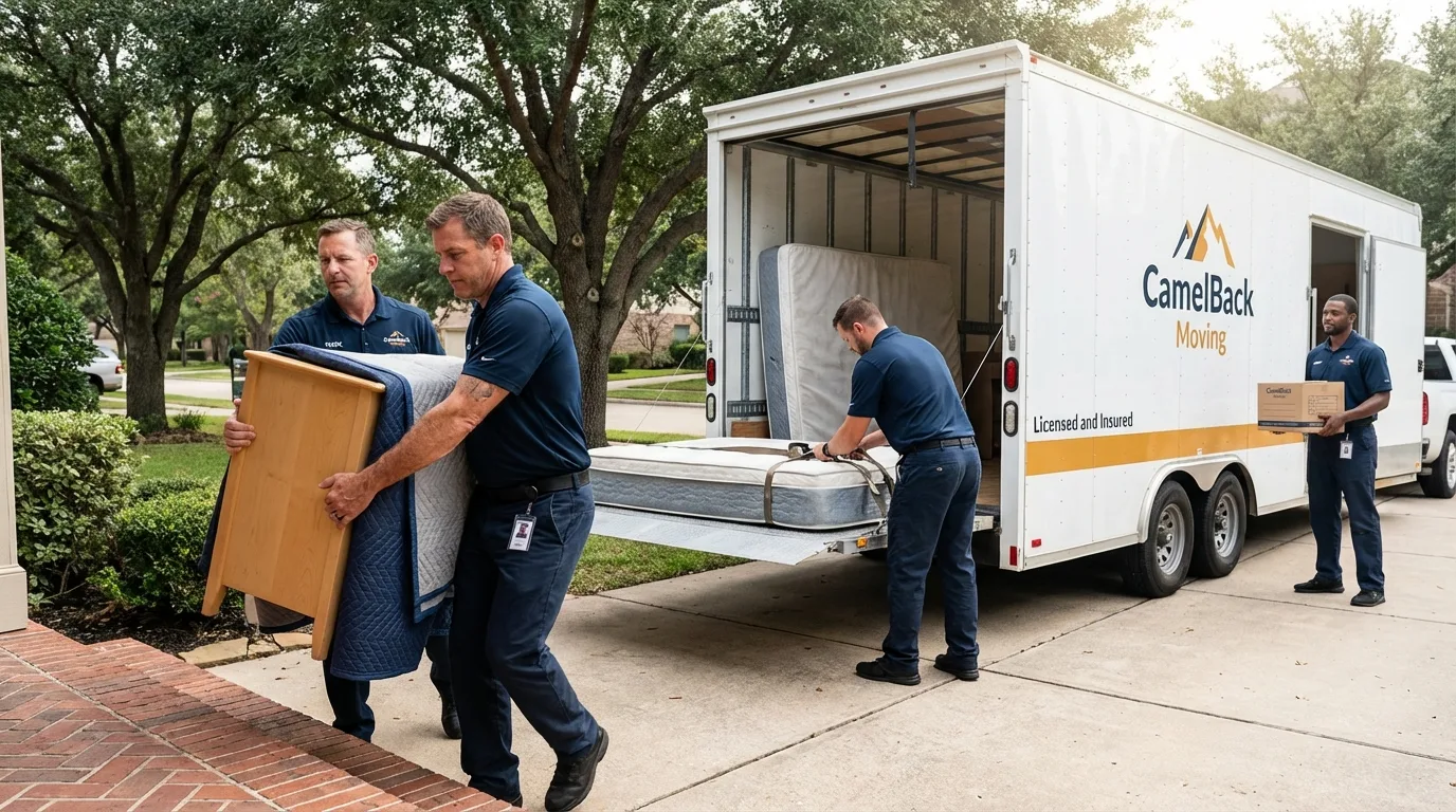 Crew loading residential truck for cross-state move from Weehawken, NJ