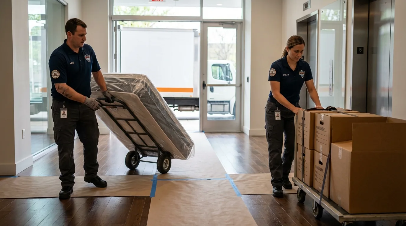 Professional apartment movers loading elevator in Weehawken, NJ