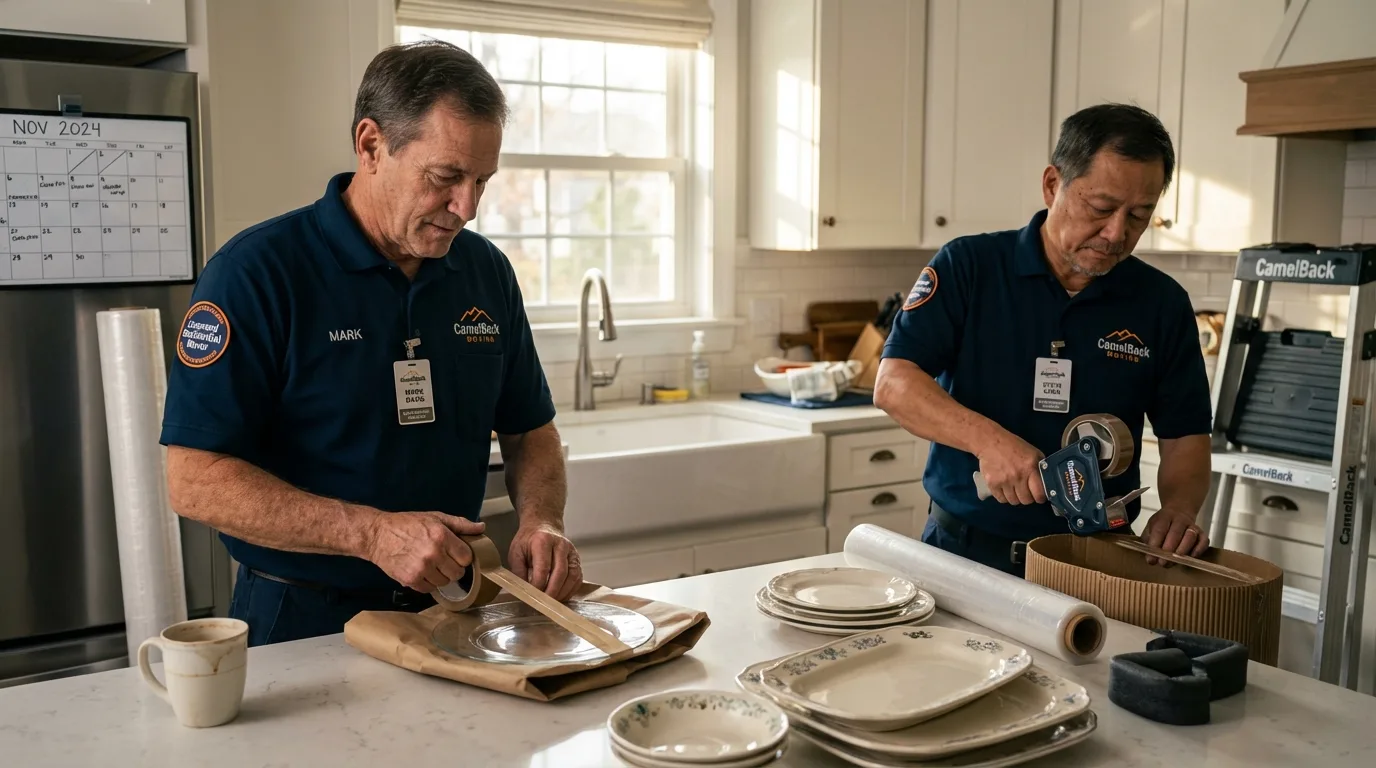 Professional crew packing kitchen dishware in Weehawken, NJ