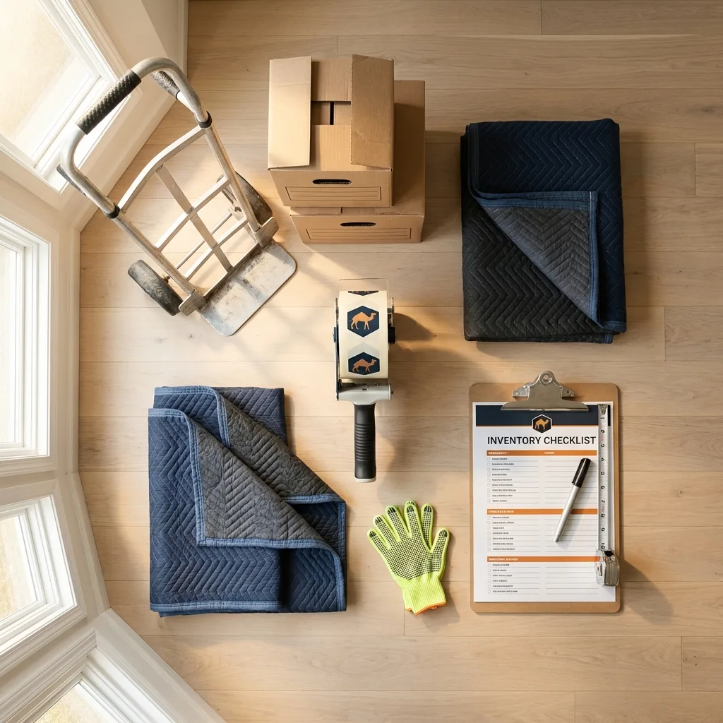 Professional moving supplies and packing materials layout for Weehawken residential relocations